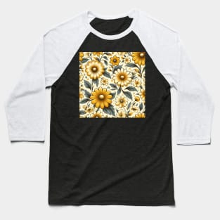 Yellow Floral Motif Baseball T-Shirt